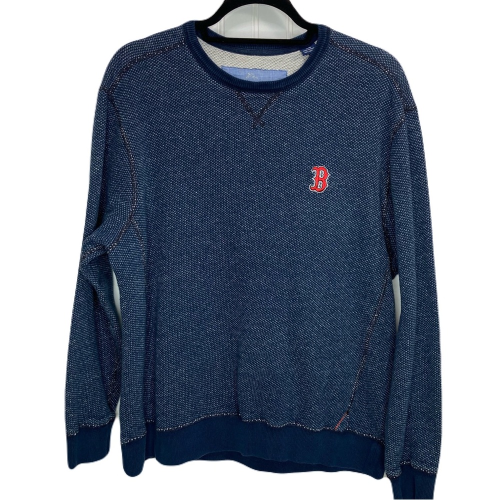 Tommy Bahama Red Sox Pullover Blue Long Sleeves 2-tone Textured Sweatshirt L